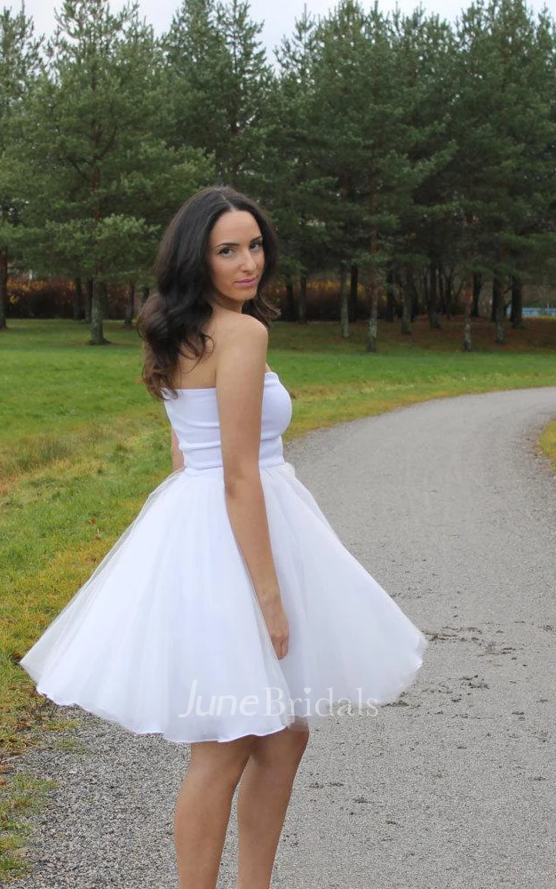 Strapless Short A-Line Tulle Wedding Dress With Pleats