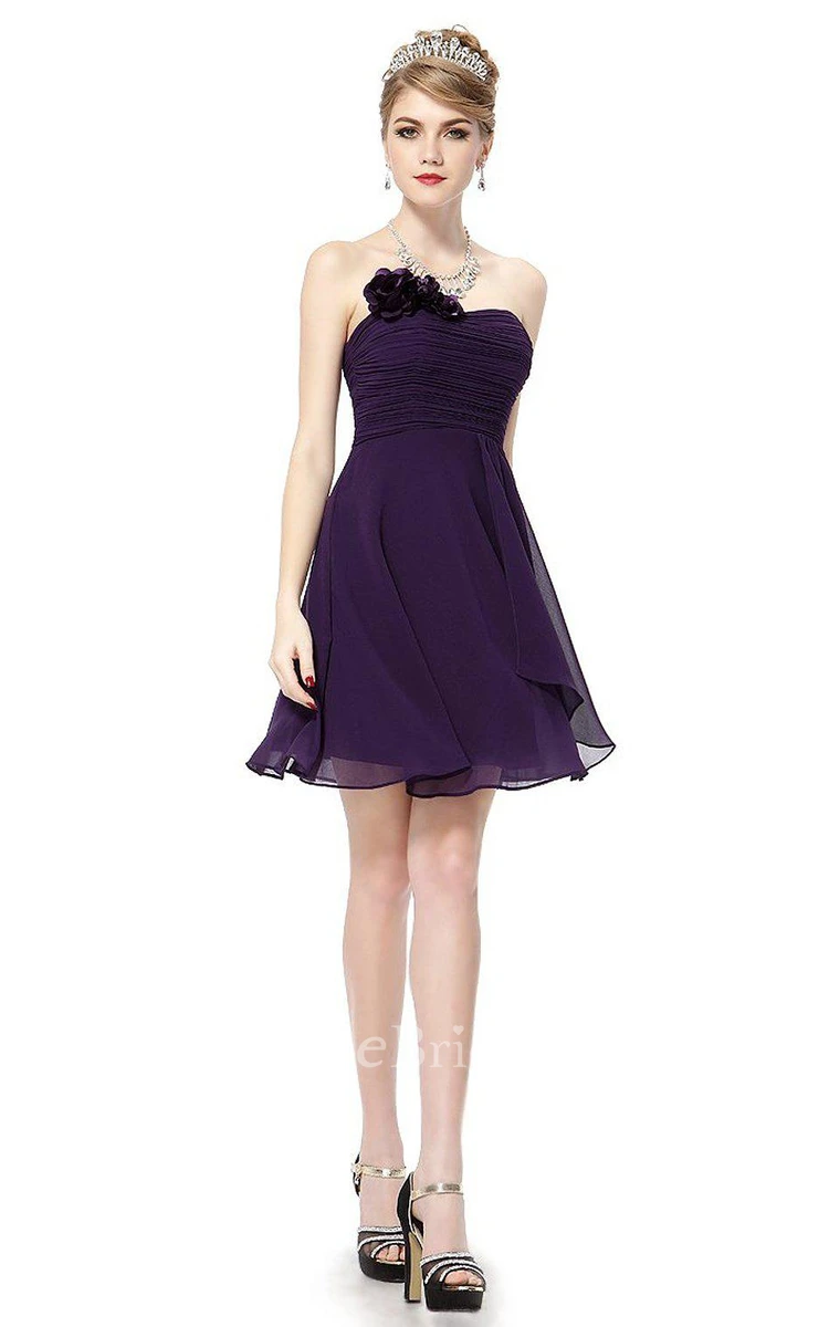 Strapless Mini Chiffon Dress With Flower Detail