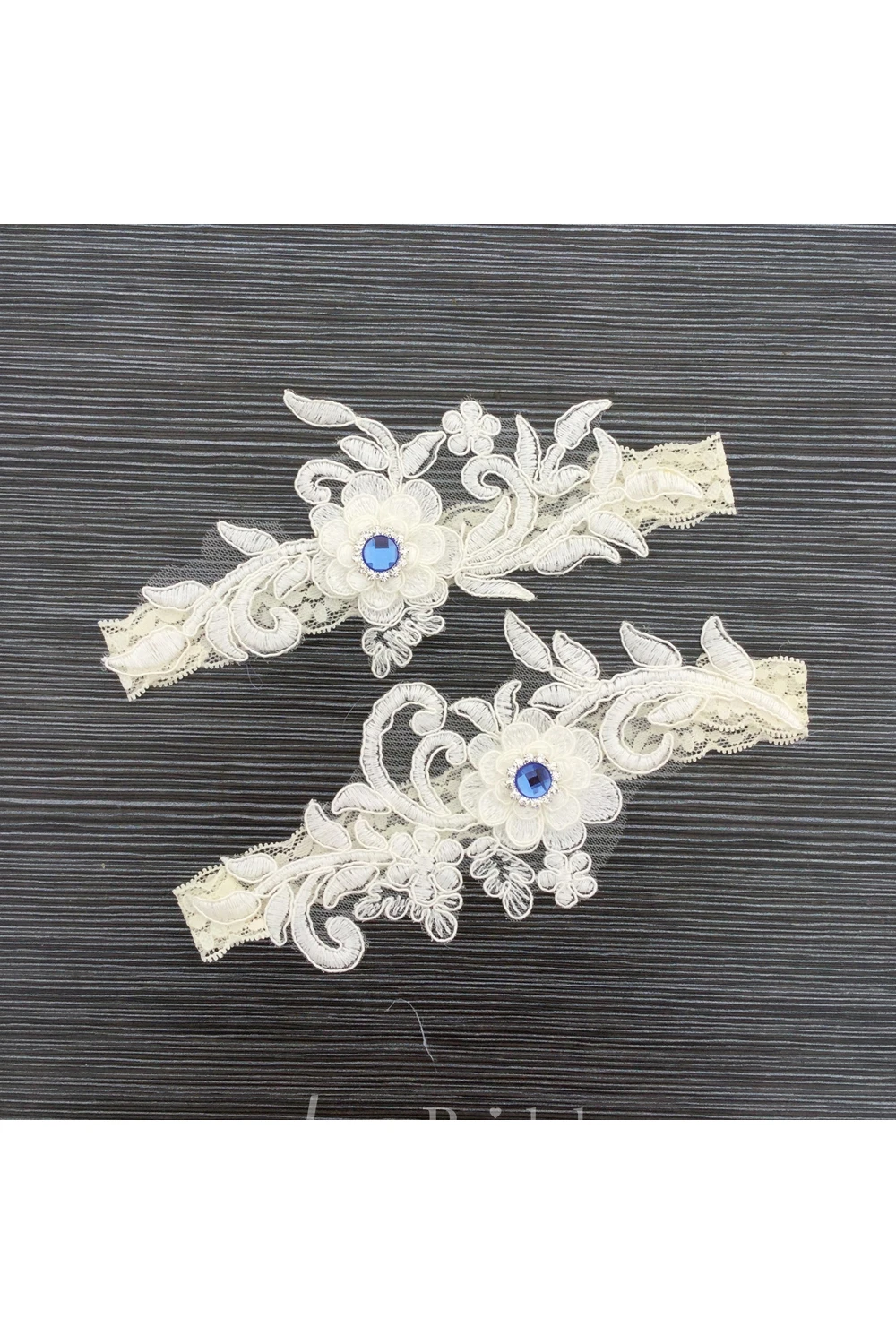 Blue Beaded Lace Applique Elastic Bridal Garter Within 16-23inch