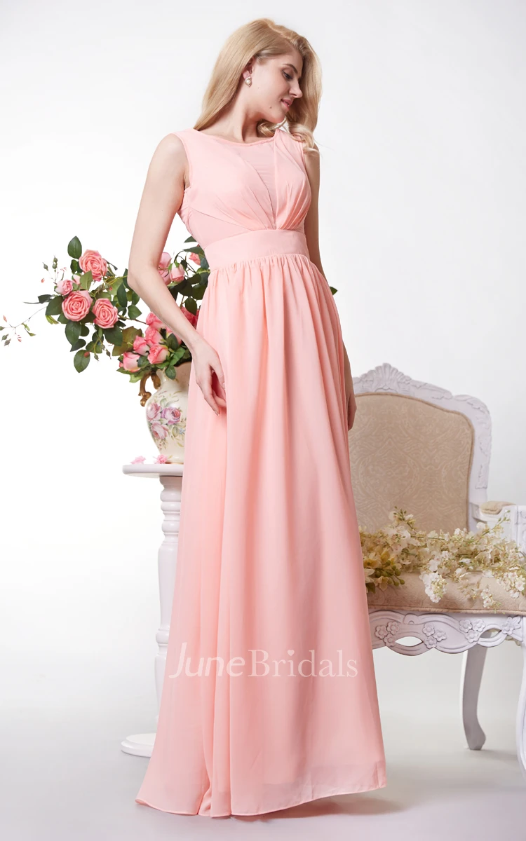 Chic Bateau Neck A-line Chiffon Gown With V Back