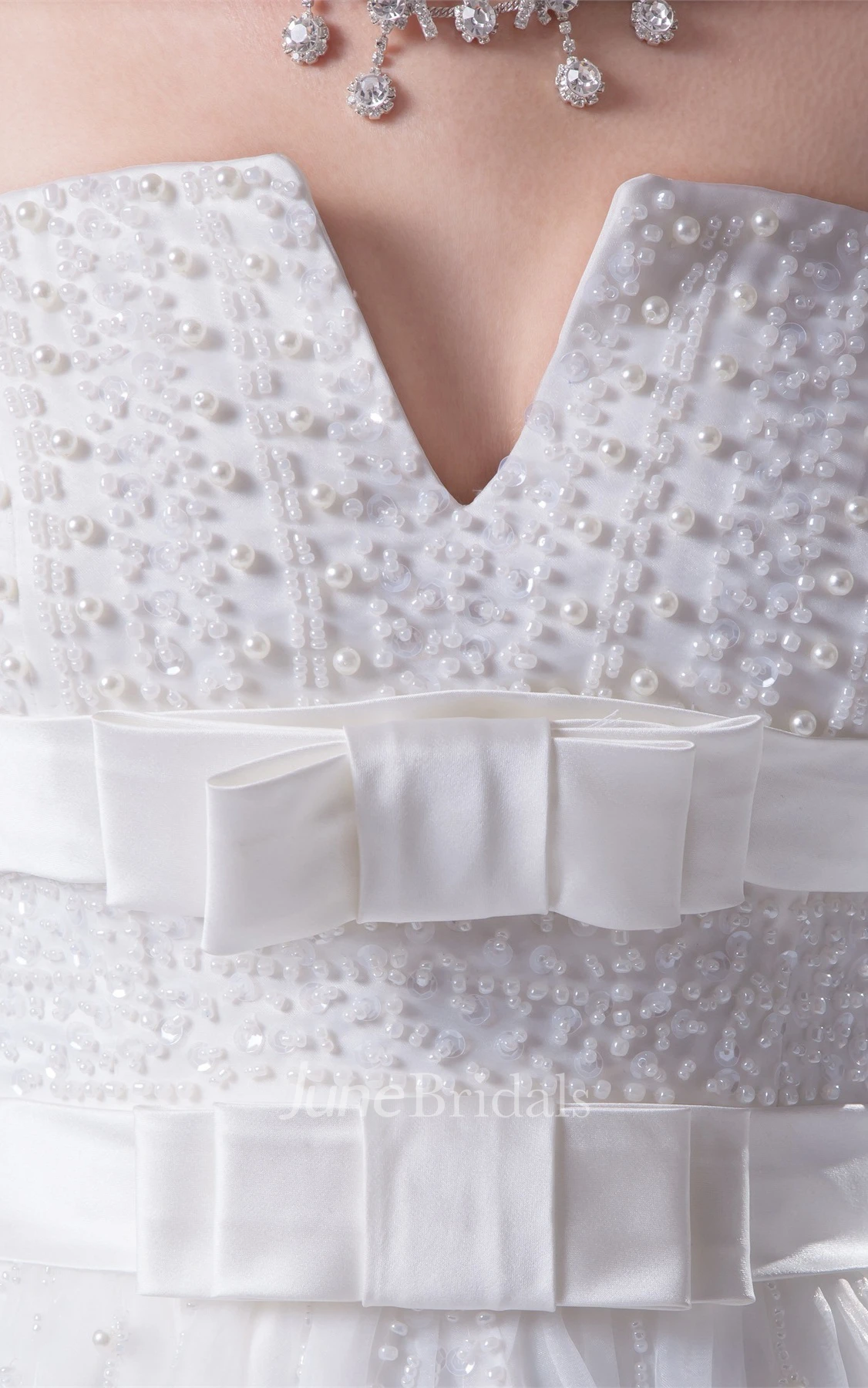 Strapless Notched Tulle A-Line Gown with Crystal Detailing