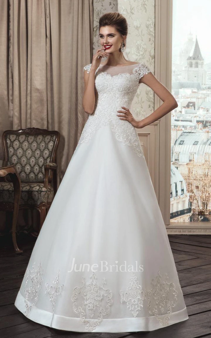 A-Line Strapped Tulle Lace Weddig Dress With Illusion
