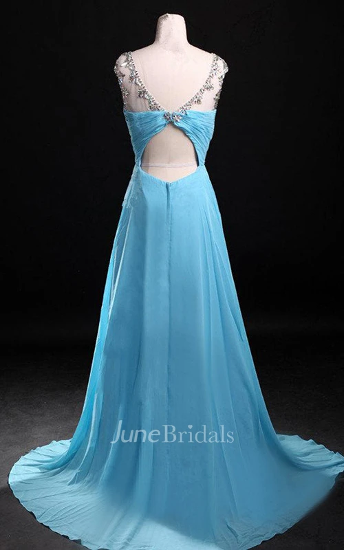 Scoop Neckline Chiffon Dress With Beading