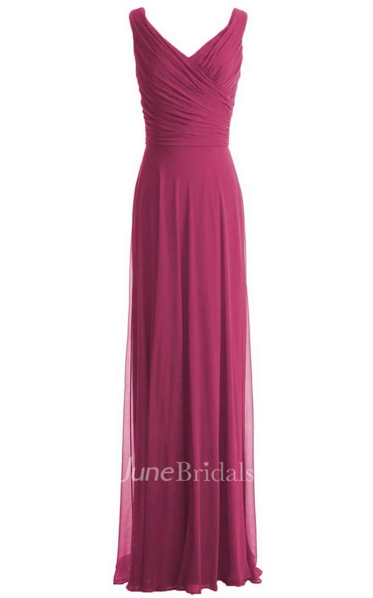 V-neckline Floor-length Dress With Zipper Back