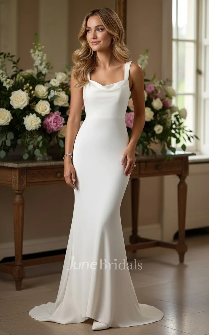 Minimalist Sleeveless Wedding Dress Mermaid Draping Ivory Bridal Gown