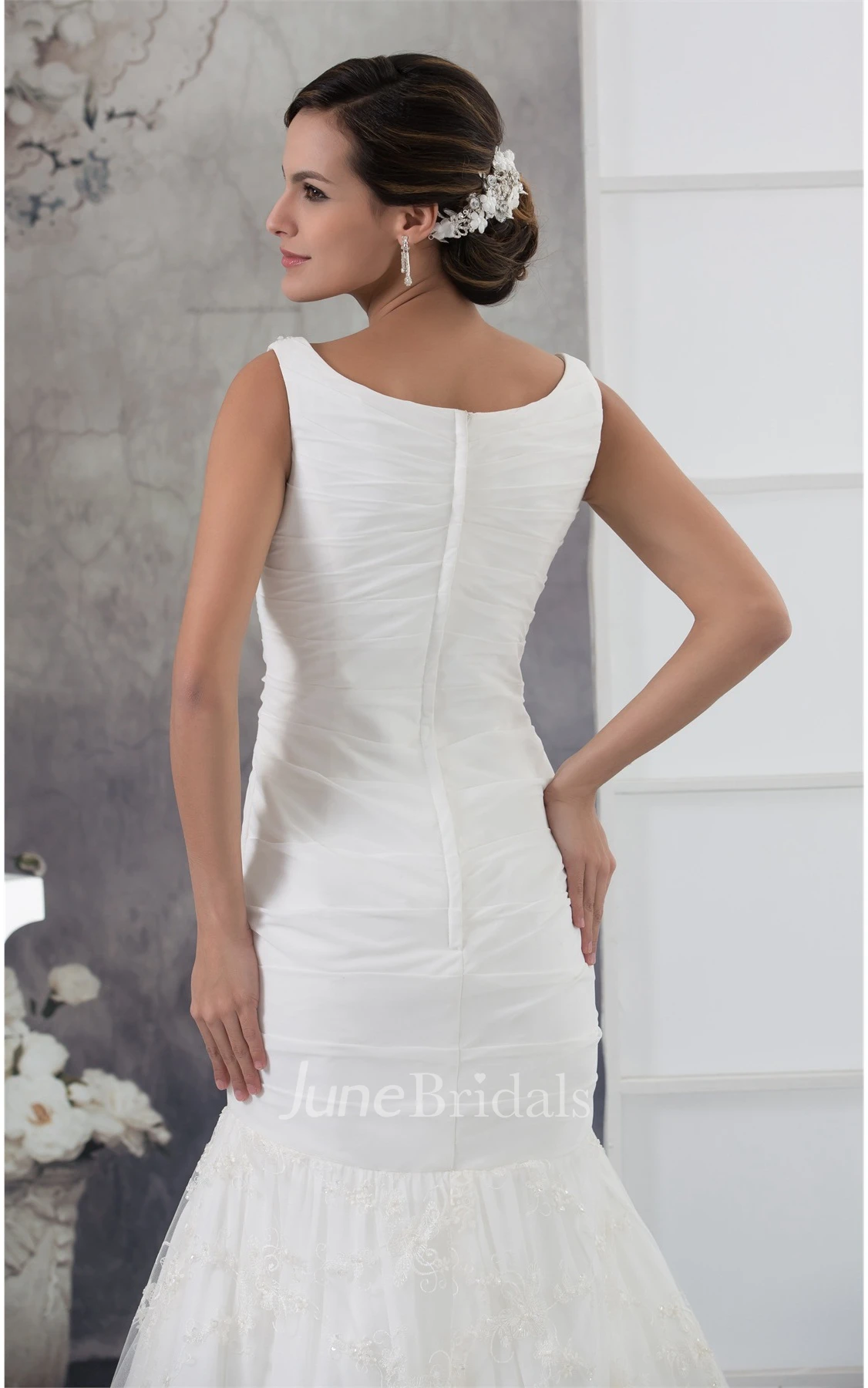 Strapped Column A-Line Dress with Appliques and Tulle Overlay