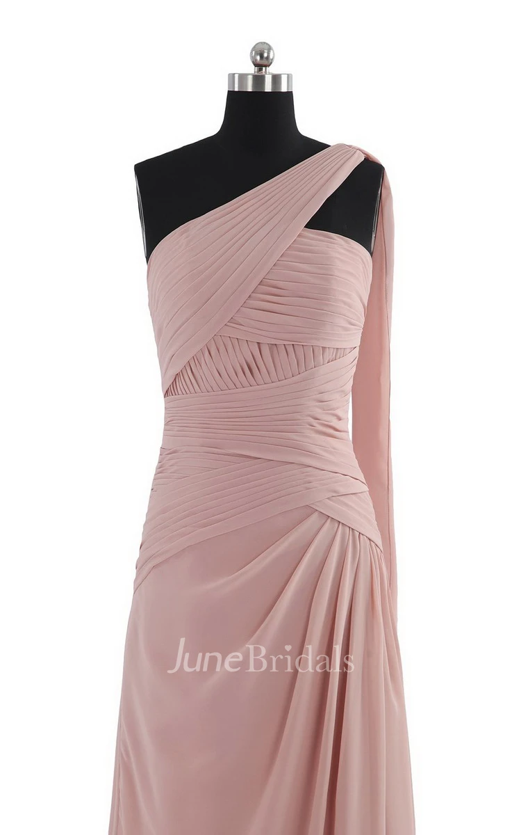 One-shoulder Long Chiffon Dress With Ruching