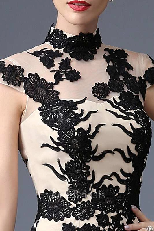 Cap Sleeve High Neck Mermaid Long Lace Dress 