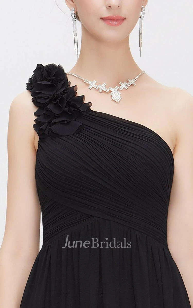 One Shoulder Ruched Chiffon Long Dress With Zipper Back