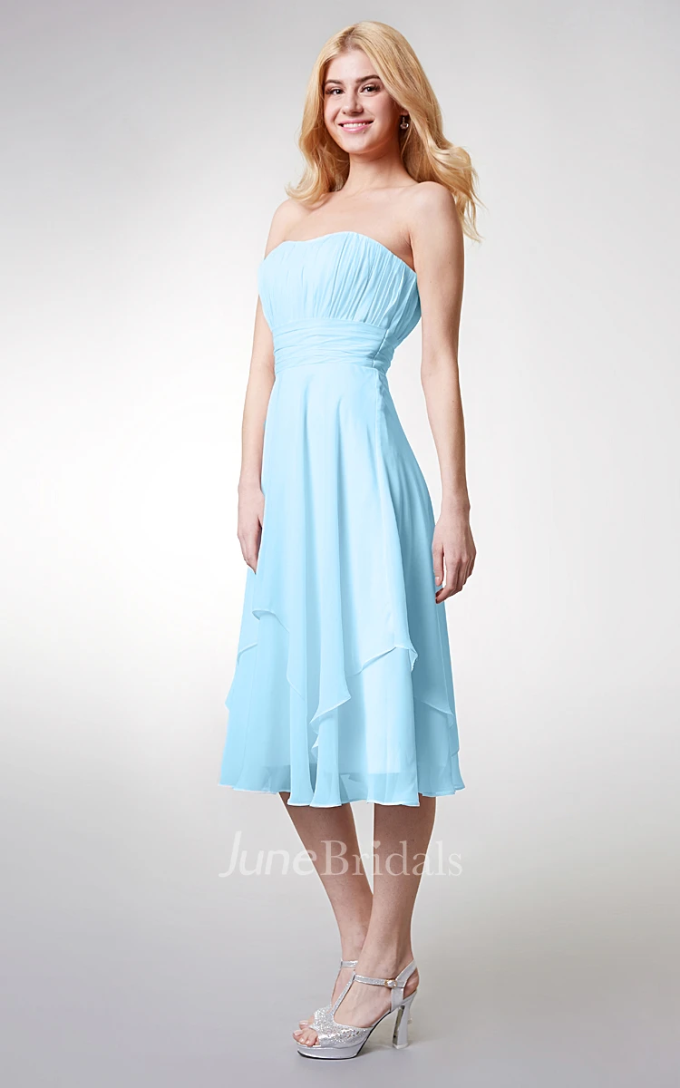 Strapless Empire Tea-length Layered Bridesmaid Dress
