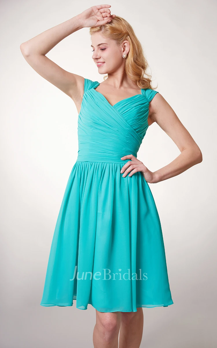 Cap Sleeve Chiffon Short Bridesmaid Dress with Ruching