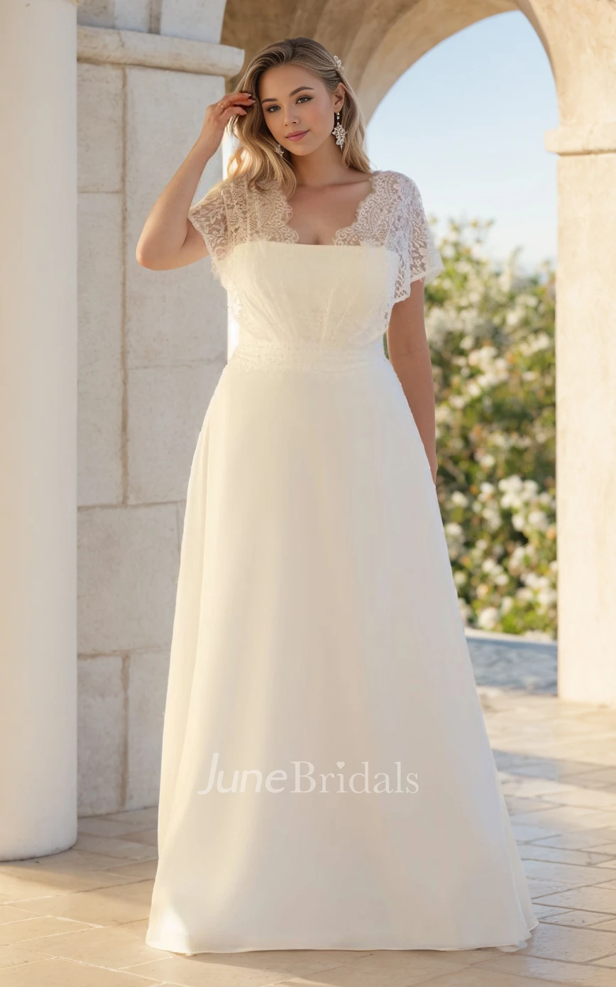 Elegant Plus Size A-Line Chiffon Wedding Dress with Lace Cape Sleeves for Romantic Outdoor Ceremony