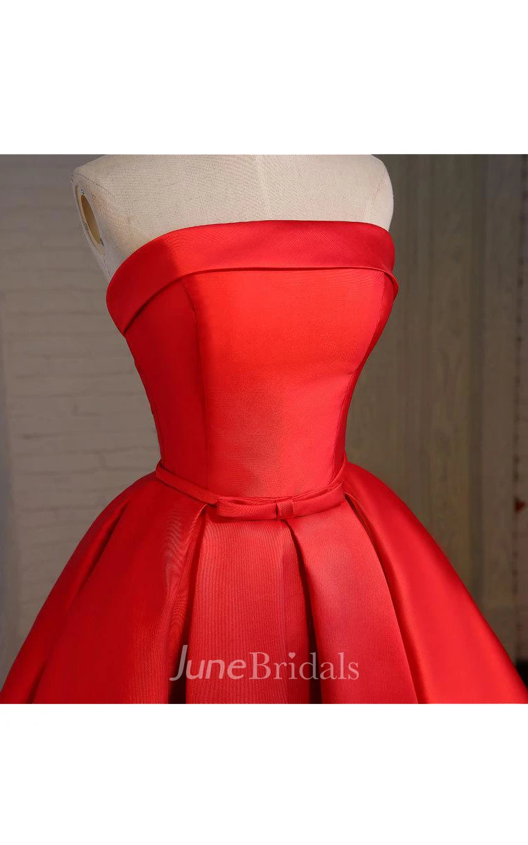 Strapless Red Short Prom With Pleats