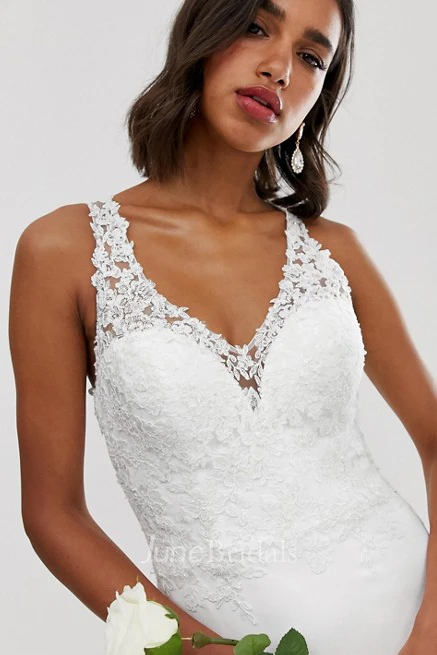 Ethereal Chiffon Sheath Straps Button Back Wedding Dress with Applique