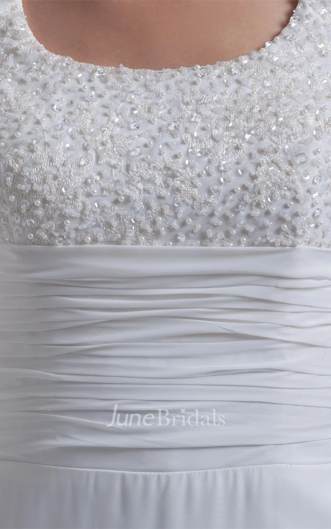 Square-Neck Short-Sleeve Sheath Dress with Ruching and Gemmed Top