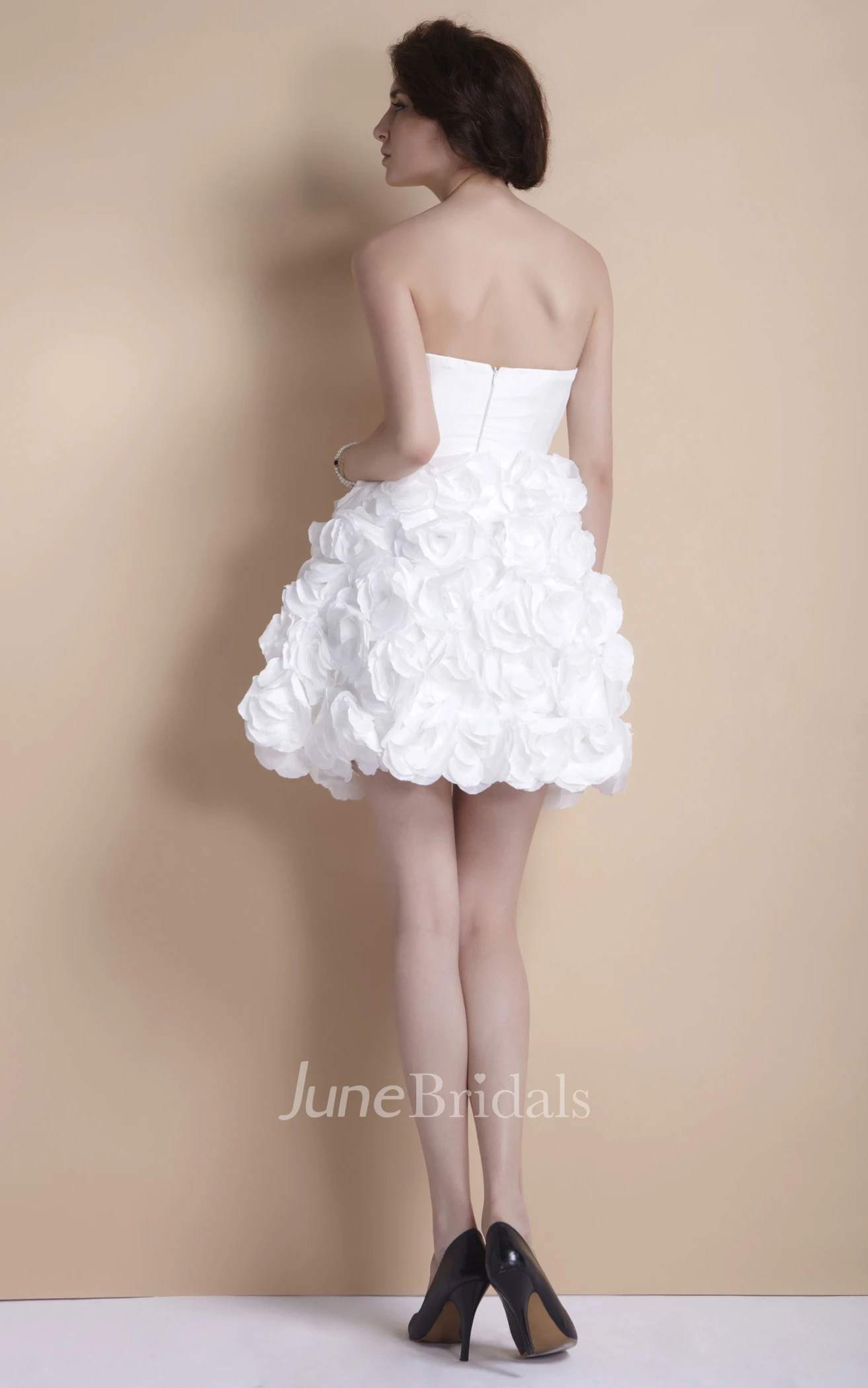 Strapless A-Line Mini Dress With Floral Skirt