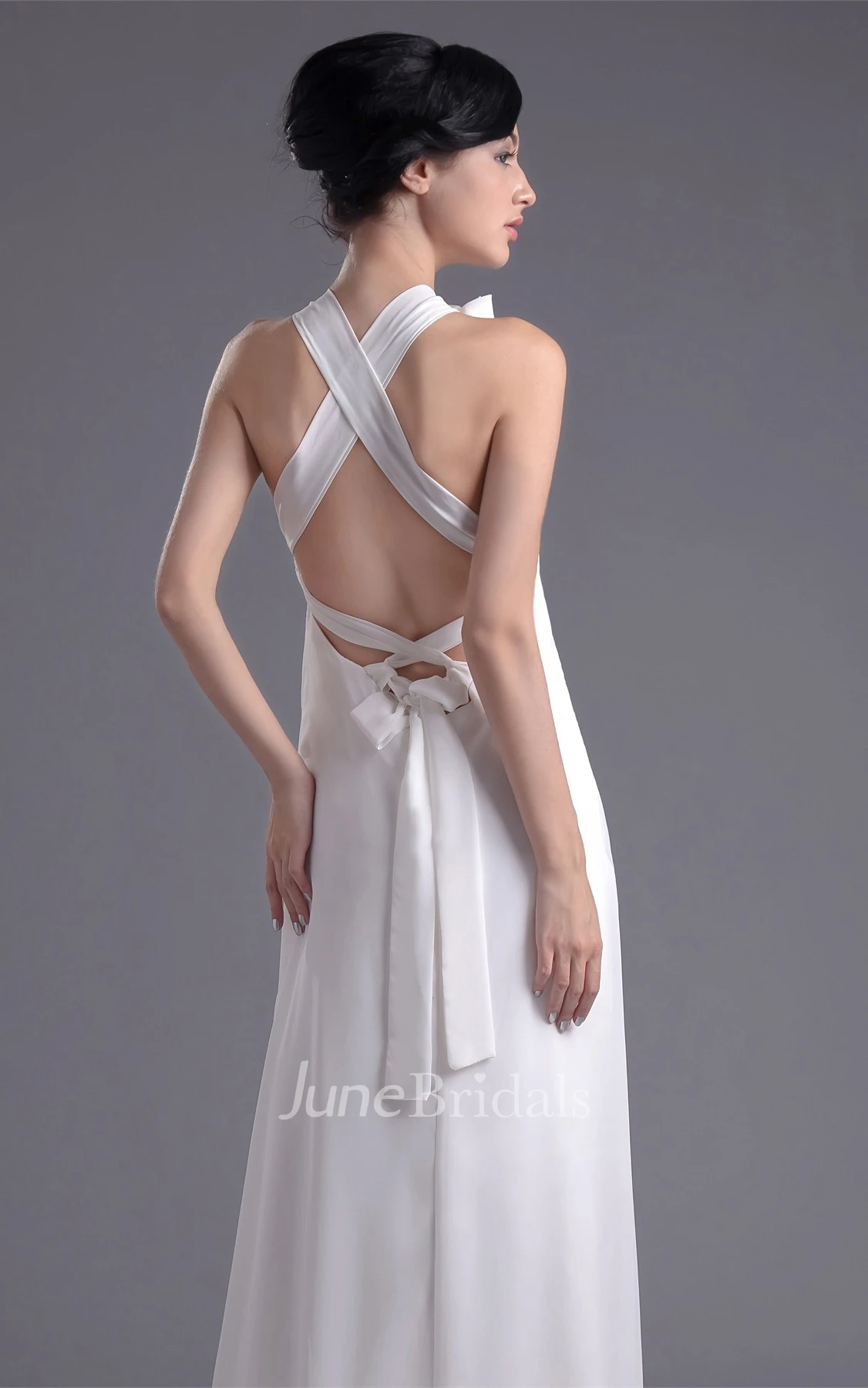 Plunged Sleeveless Sheath Dress with Flower and Ruched Waist