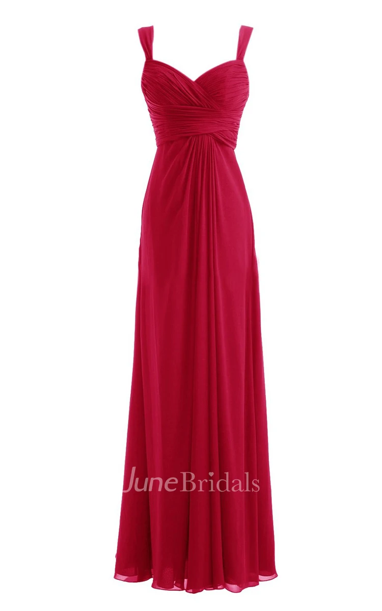 Straps Sweetheart Ruched Chiffon A-line Dress