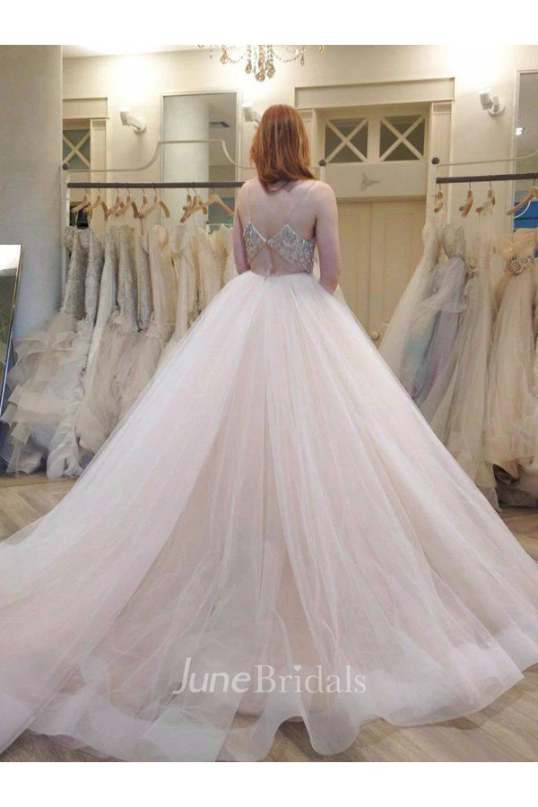 Spaghetti Strap Sash Beads Sequins Tulle Layers Zipper Back Bohemia Wedding Gown
