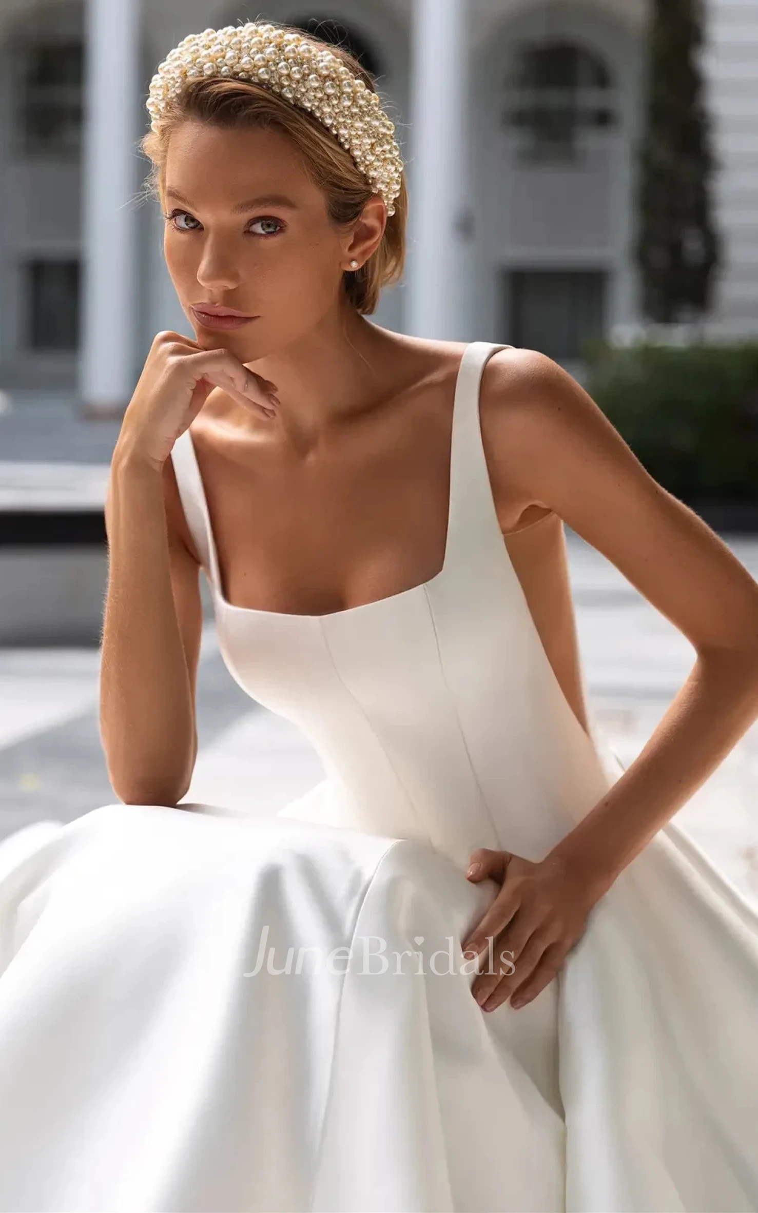 Simple A Line Chiffon Wedding Dress With Puff Sleeve And