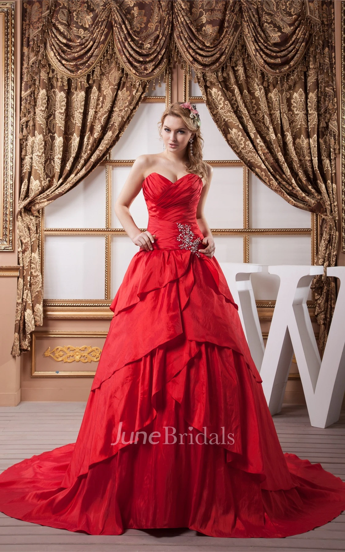 Sweetheart Criss-Cross Draped Gown with Crystal Detailing