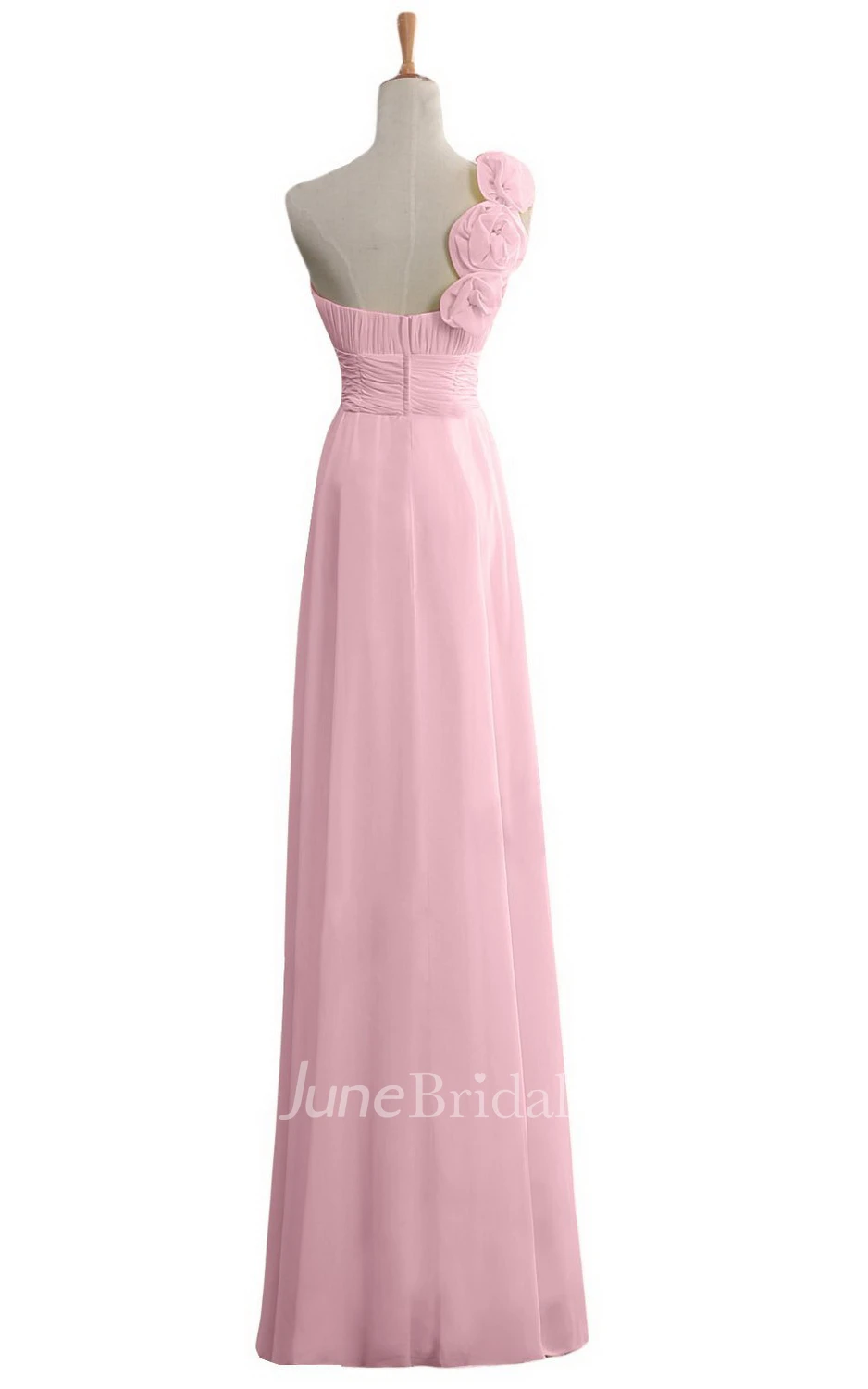 One-shoulder Floral Appliqued Long Layered Chiffon Dress