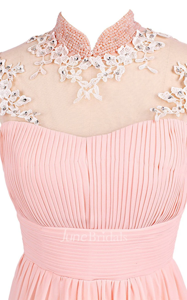 High Neck A-line Gown With Beaded Lace Appliques