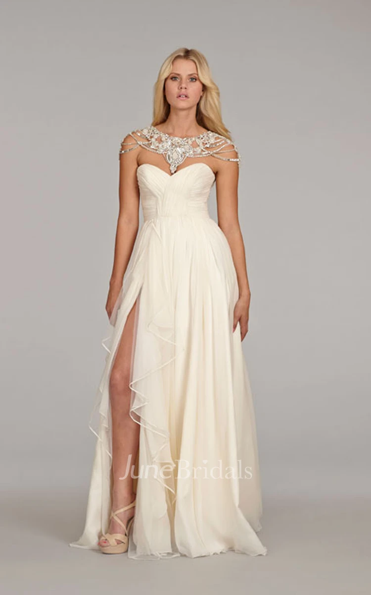 Captivating Sweetheart Neckline Ruched Bodice Long Gown With Cascading Ruffle