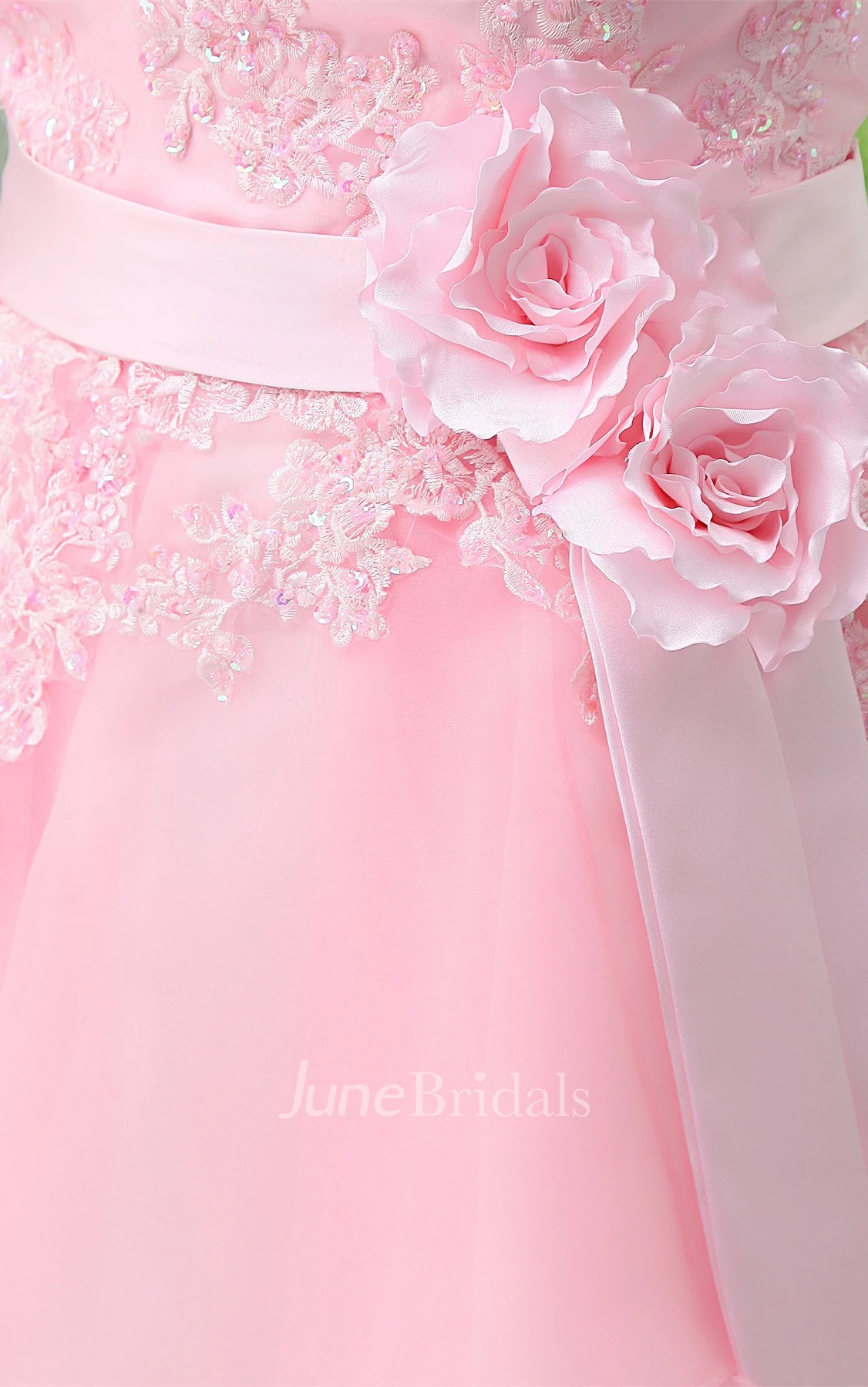 Strapless A-Line Mini Dress with Appliques and Flower