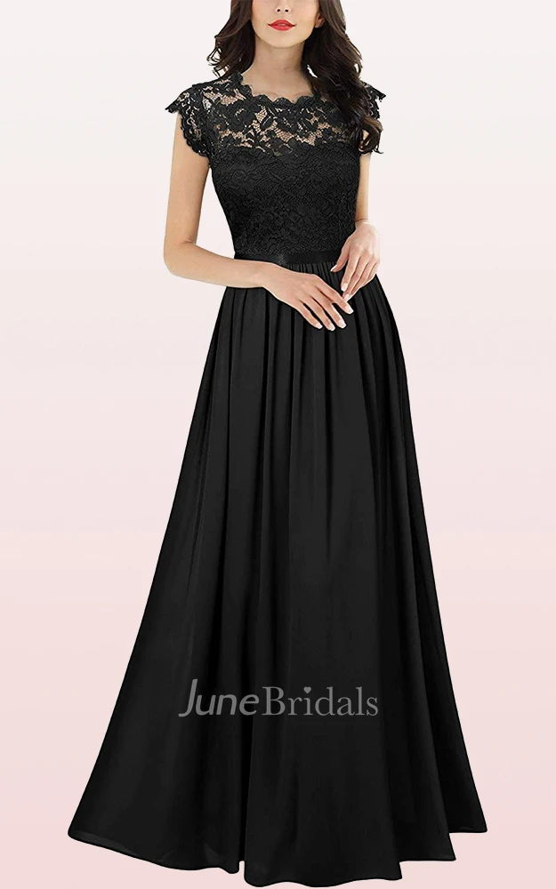 A Line Scalloped Chiffon Bridesmaid Dress With Pleats