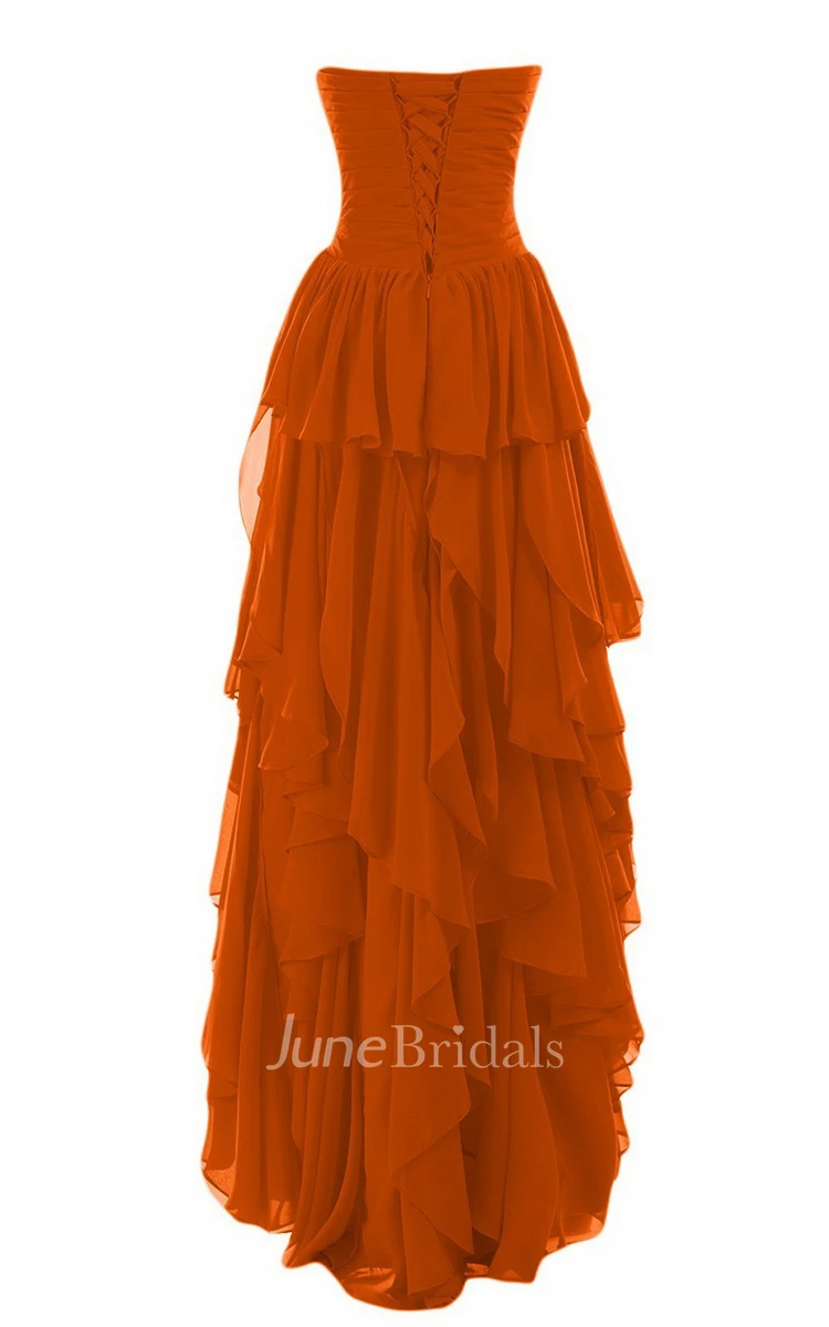 Sweetheart High-low Tiered Chiffon Dress With Beadings