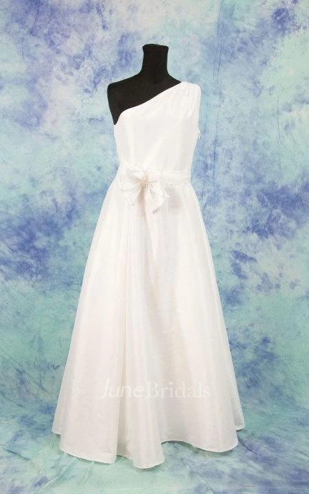 One Shoulder Taffeta Wedding Dress With Bow