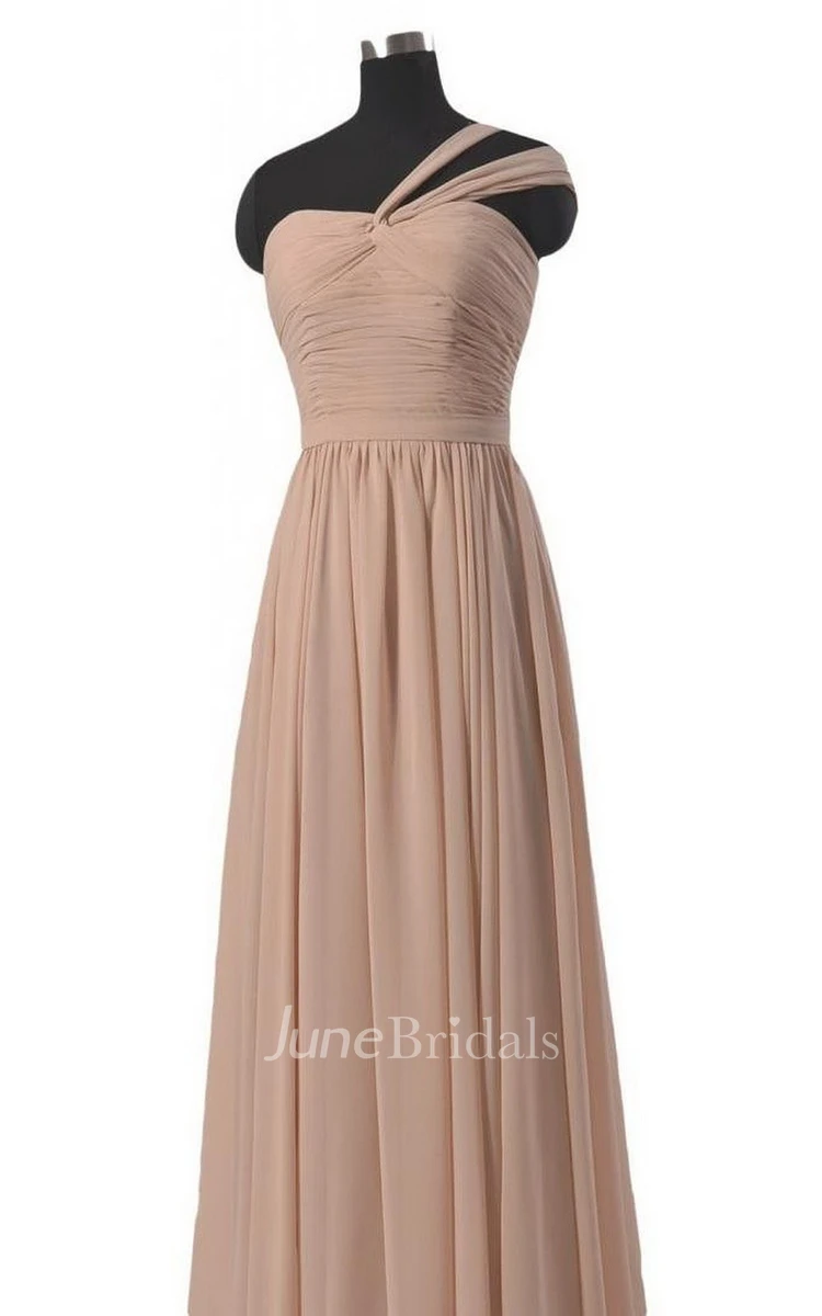 One-shoulder Long Chiffon Dress With Pleats