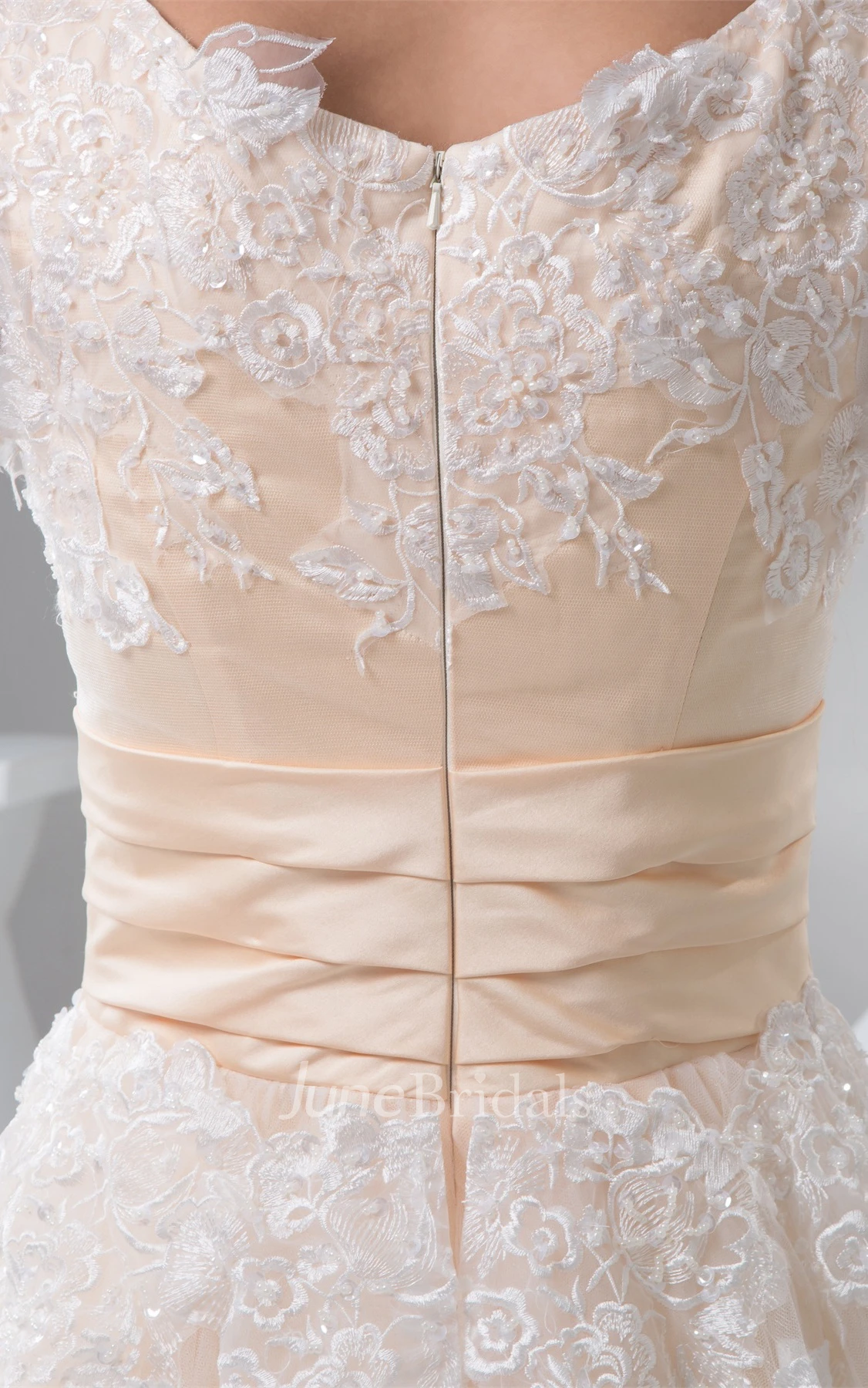 Deep-V-Neck Lace Half-Sleeve Ankle-Length Dress with Pleats