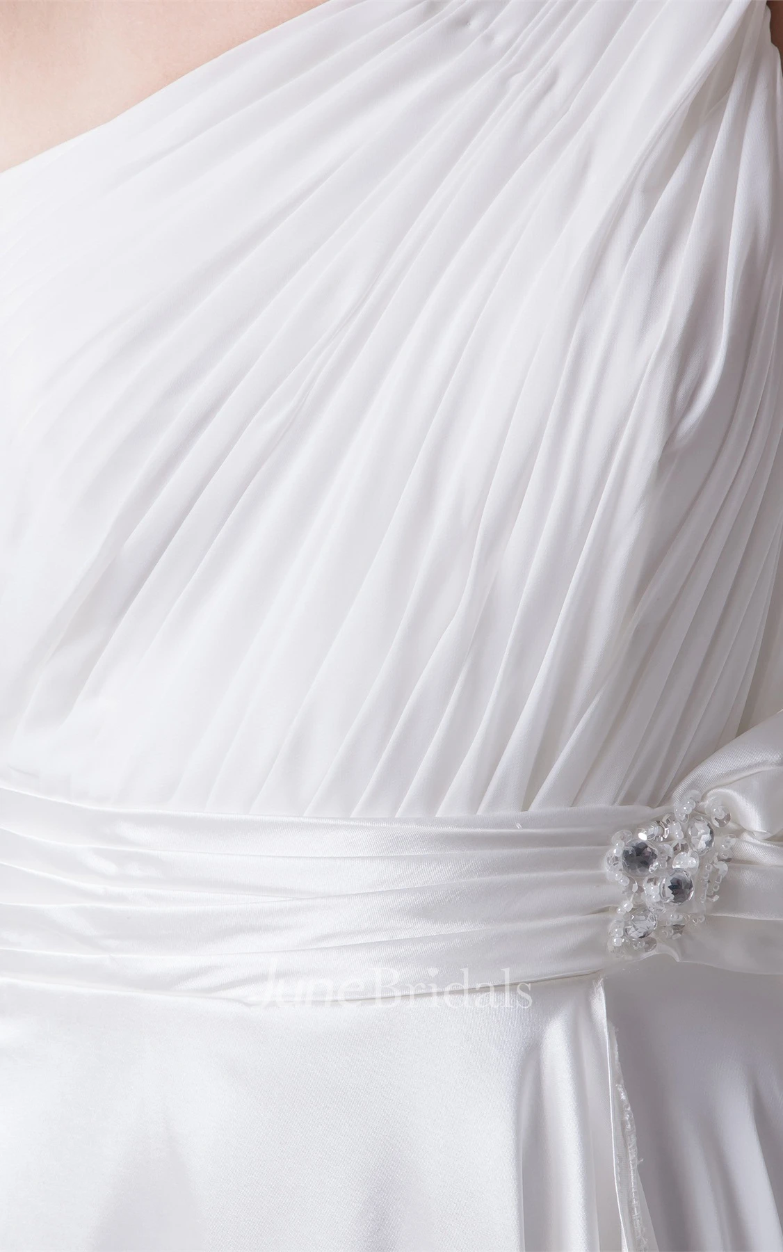 One-Shoulder Draped Floor-Length Dress with Broach and Ruched Top