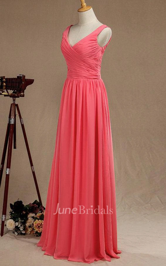 V-neck Long Chiffon Bridesmaid Dress