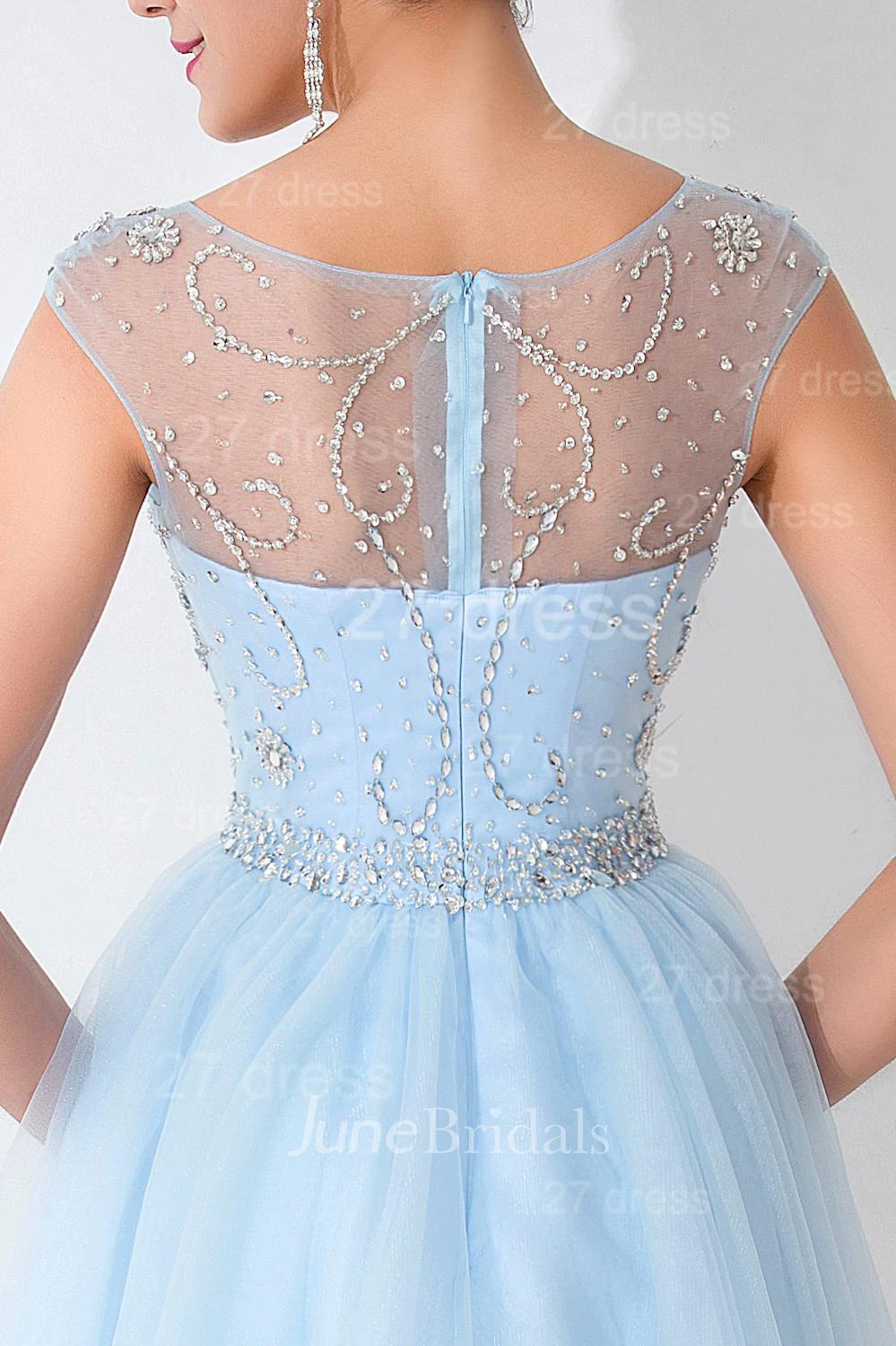 Glamorous Illusion Sleeveless Short Cocktail Dress With Crystals