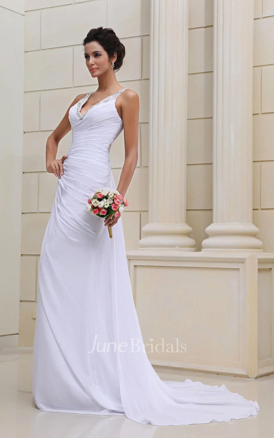 Flaterring Deep Strapless Gown With Se Sequins