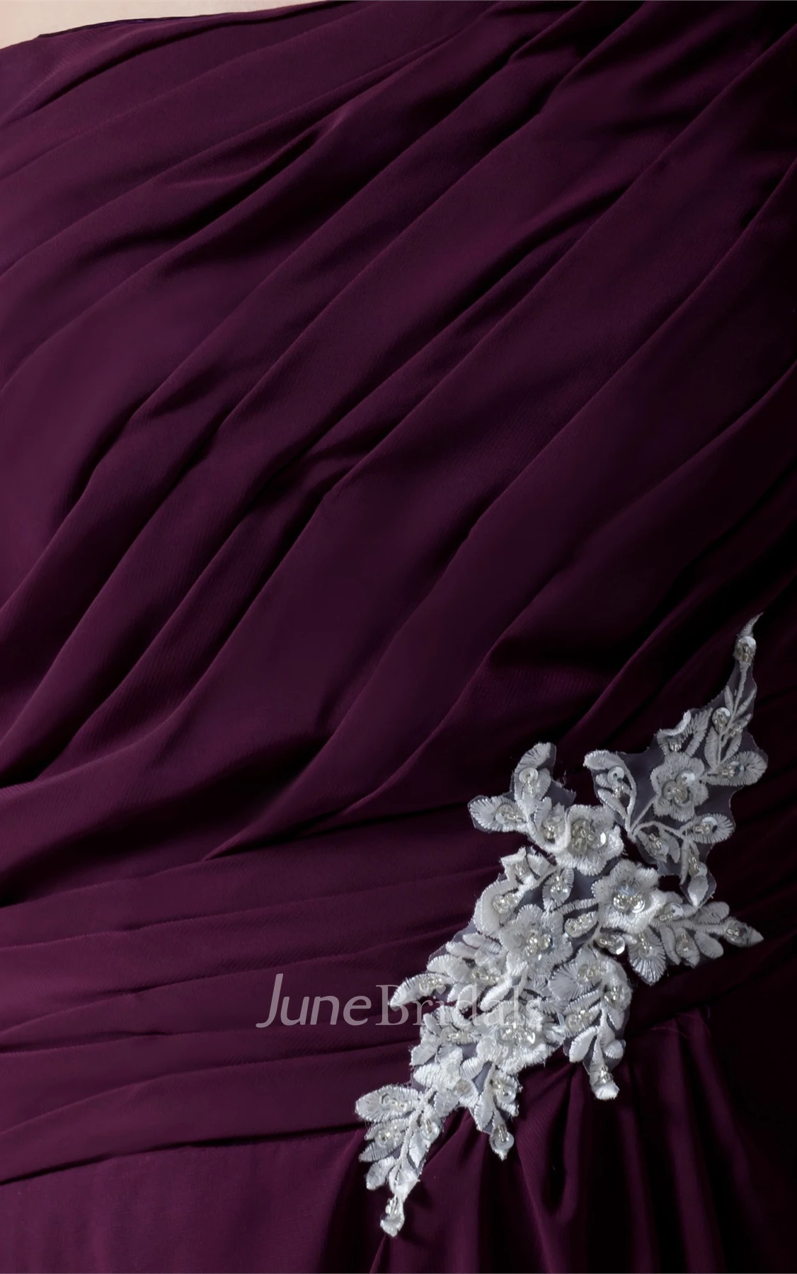 One-Shoulder Chiffon Maxi Dress with Appliques and Sweep Train