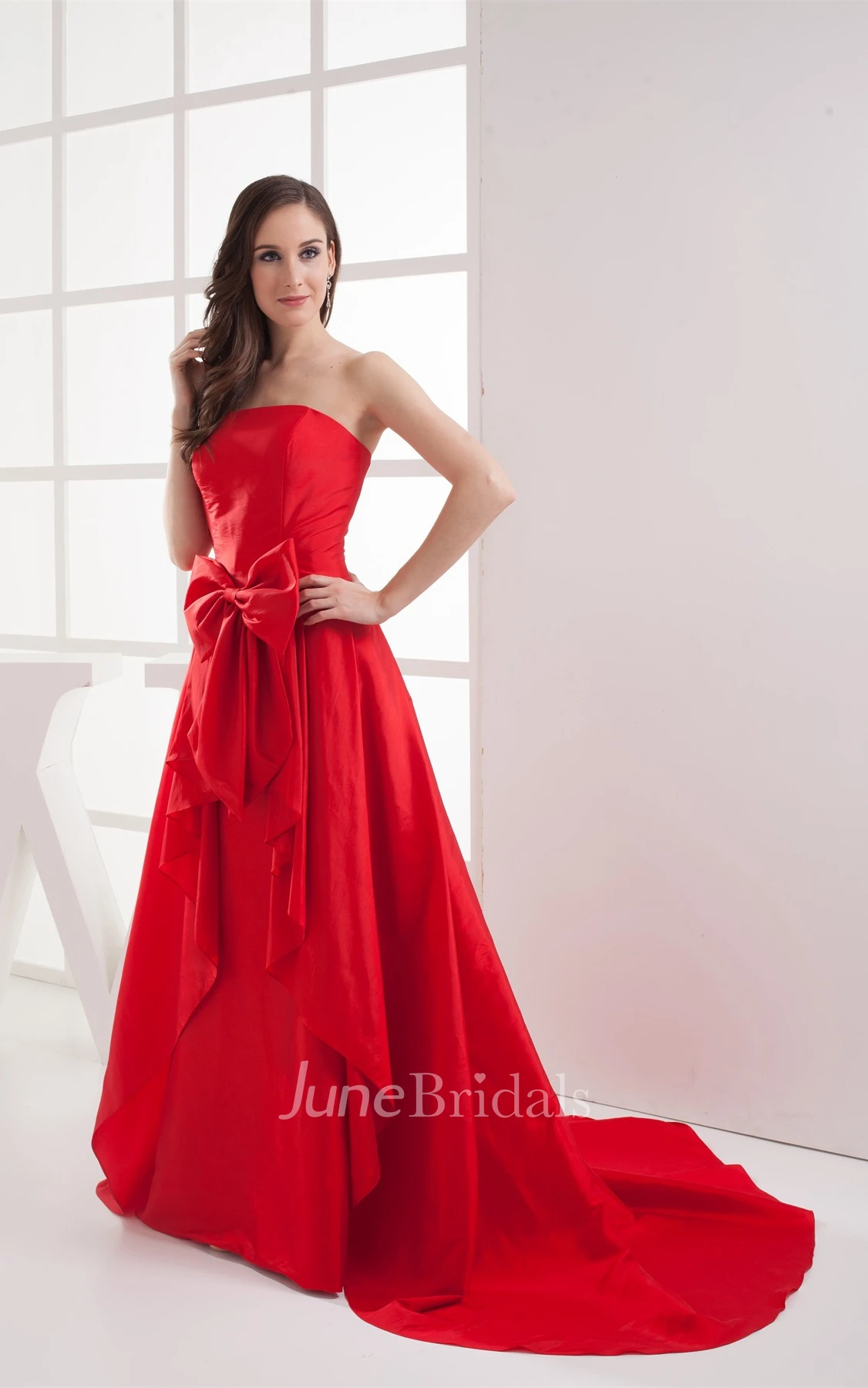 Strapless A-Line Chiffon Maxi Dress with Draping and Bow