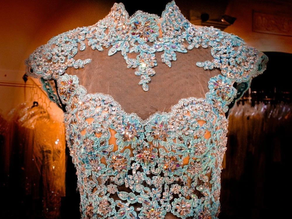 Luxurious Appliques Beadings Evening Dress High Neck A-line Zipper