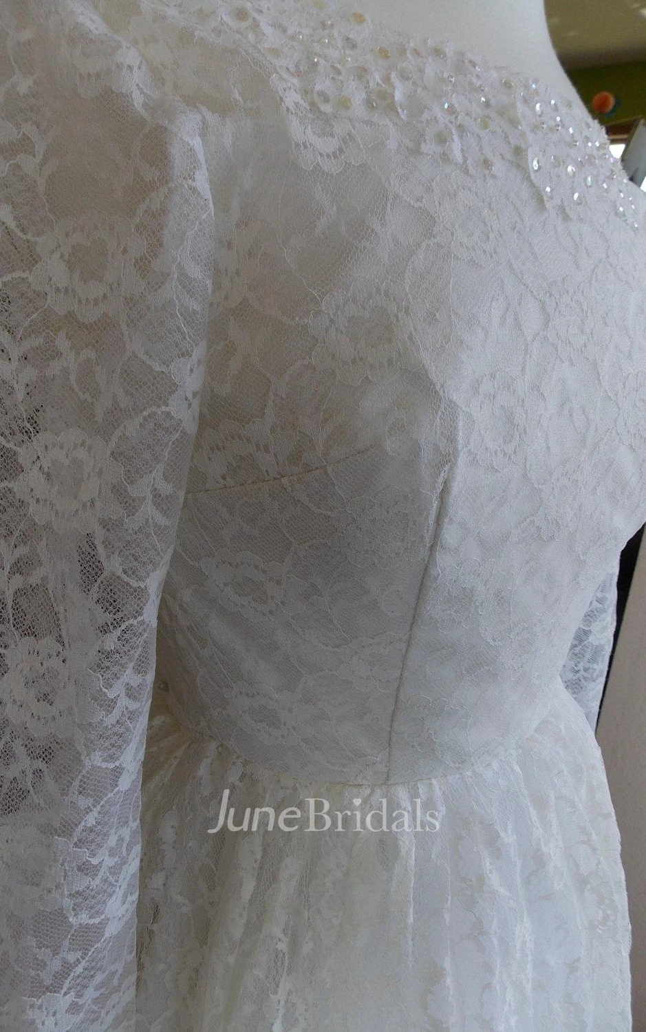 Jewel Long Lace Wedding Dress With Beading And Long Illusion Sleeve
