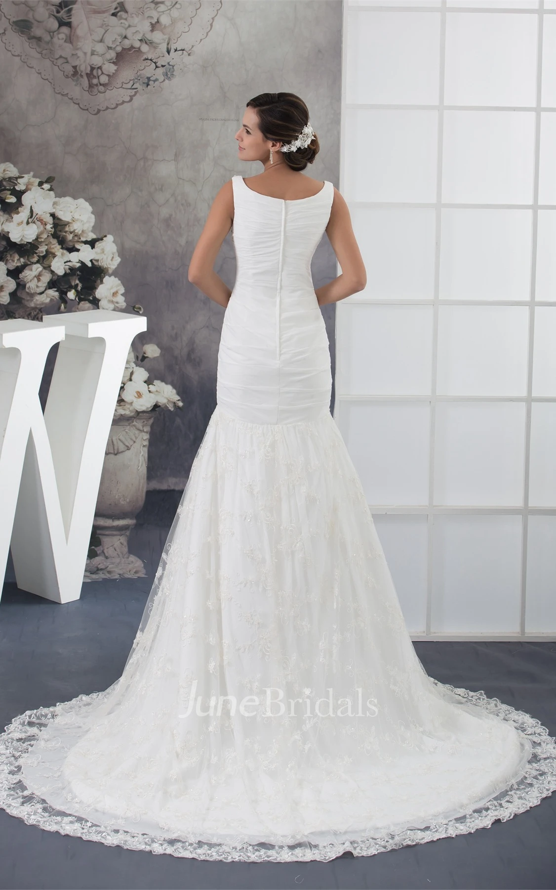 Strapped Column A-Line Dress with Appliques and Tulle Overlay