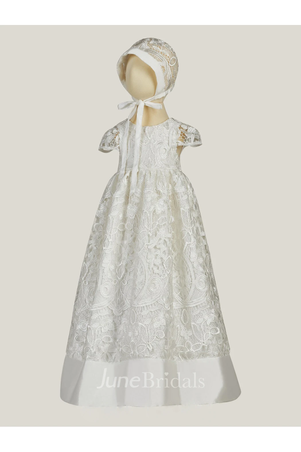 Elegant Lace Christening Dress With Trim