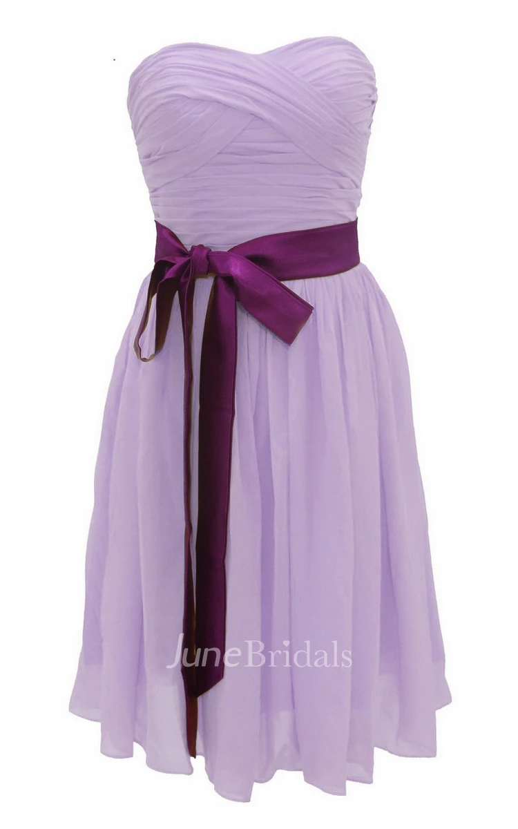 Sweetheart Mini Chiffon Dress With Sash Waist