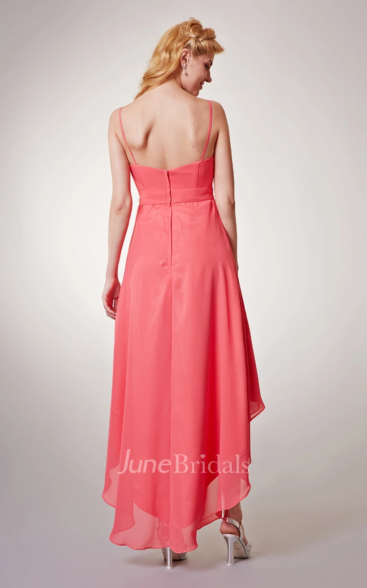 Sexy Sleeveless Empire Chiffon High-Low Dress With Spaghetti Straps