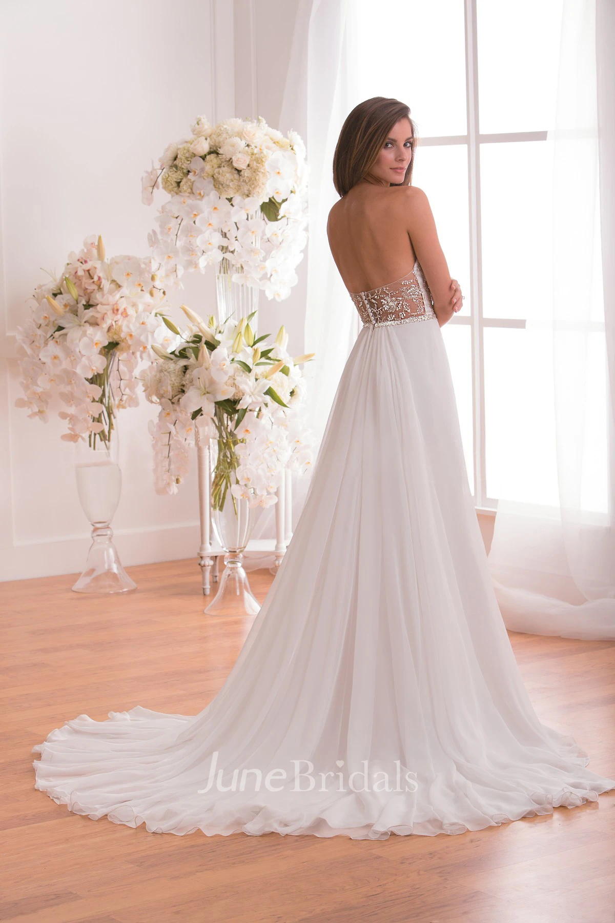 Ruffled Sequined Sweetheart Long Wedding Dress