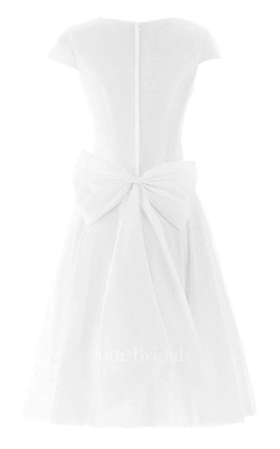 Short Sleeve Ruched Sash Midi-length Pleated Chiffon Dress