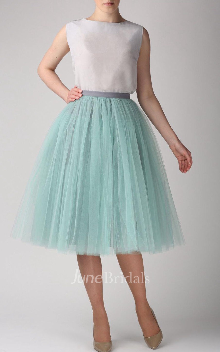 Grey Mint Tutu Skirt Tulle Tea Length Dress June Bridals