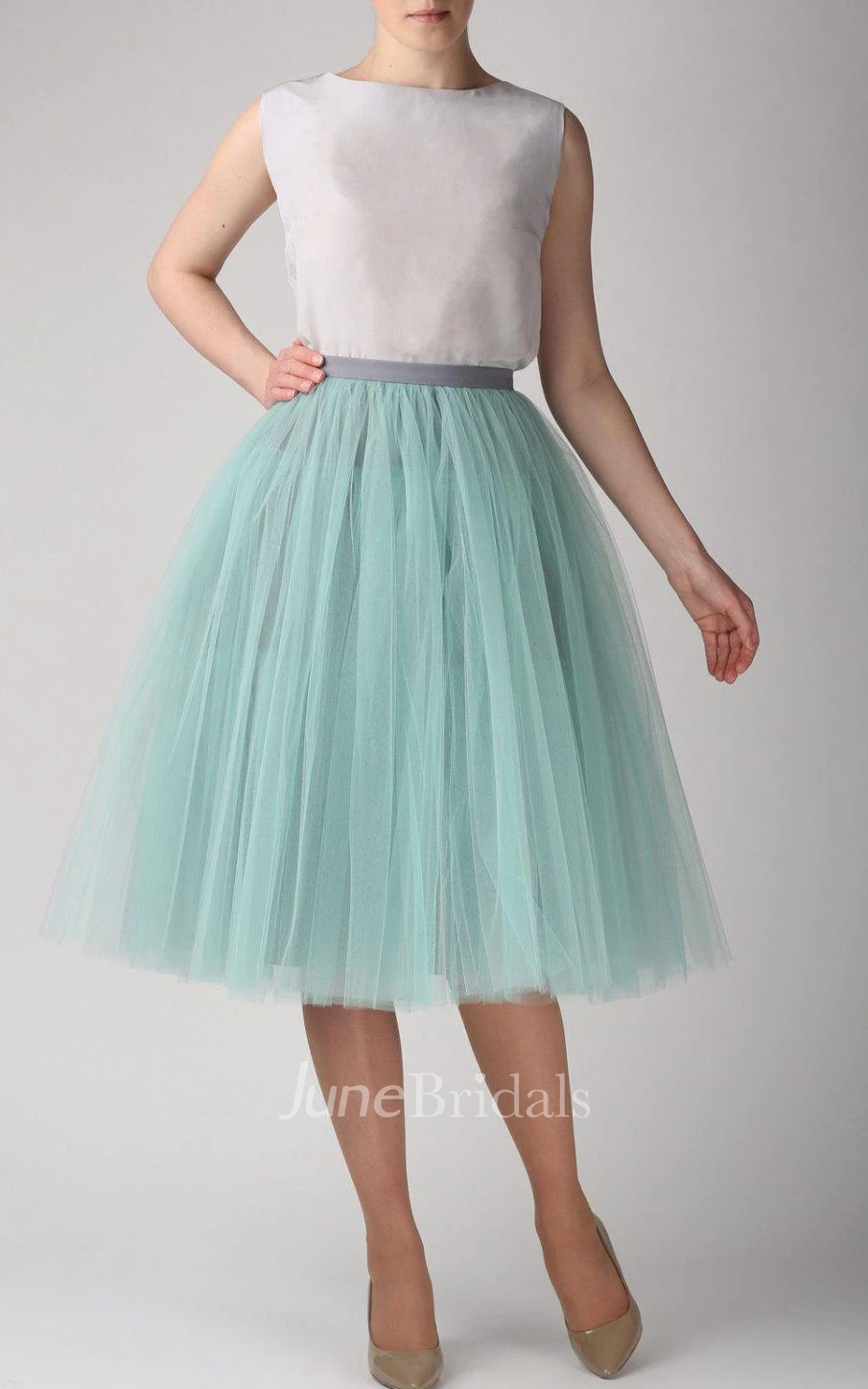 Grey Mint Tutu Skirt Tulle Tea Length Dress